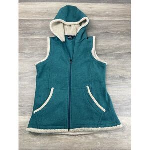 KUHL Alfpaca Fleece Vest Womens S Green Beige Full-Zip Hood Sleeveless‎ Casual